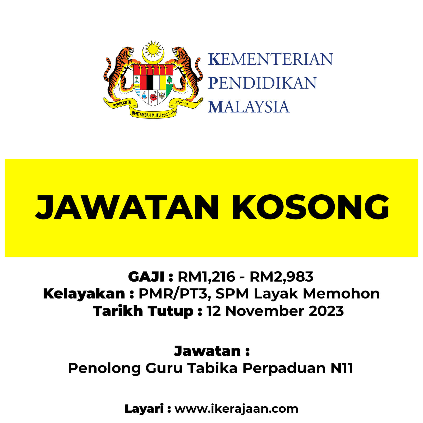 Jawatan Kosong Penolong Guru