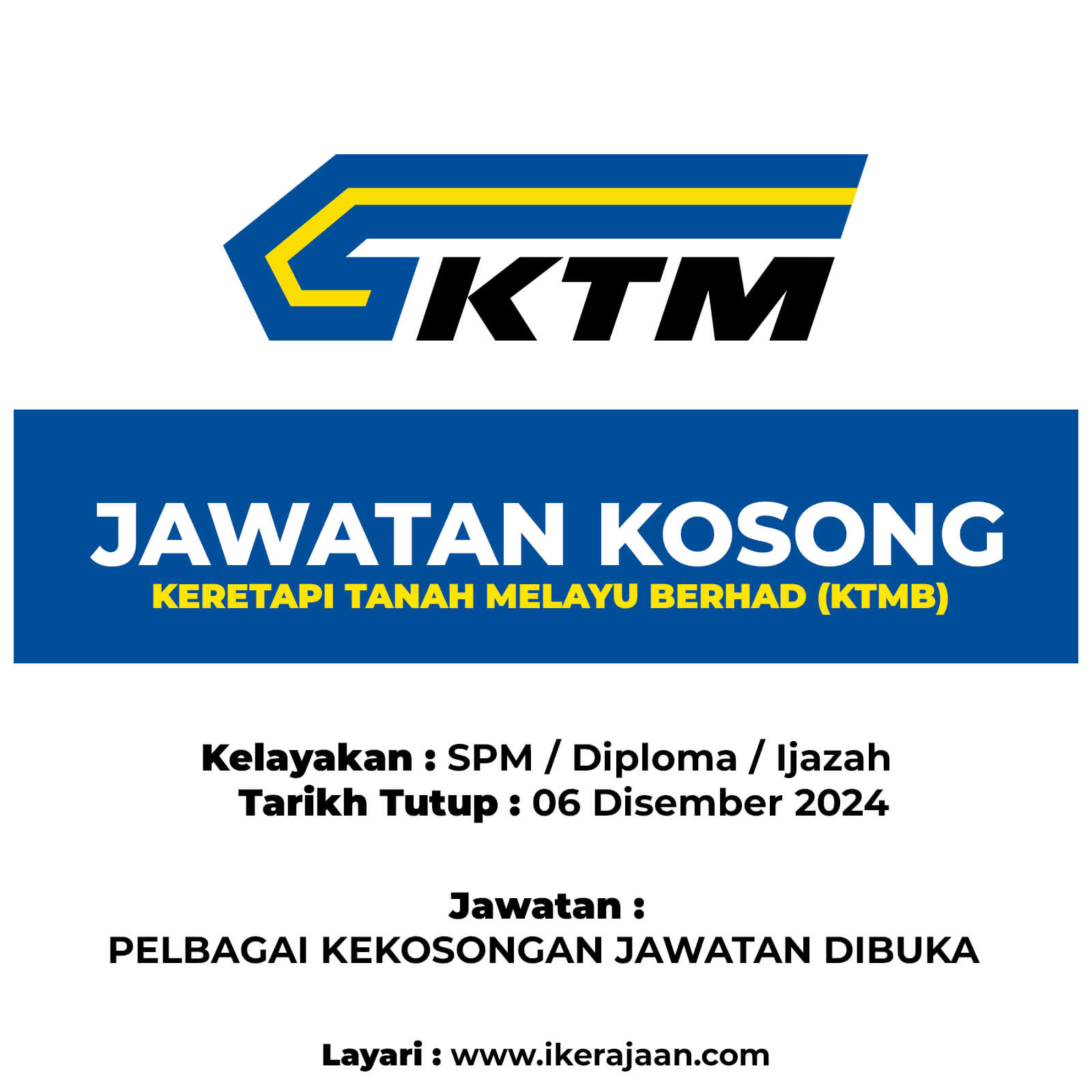 Jawatan Kosong Terkini KTMB